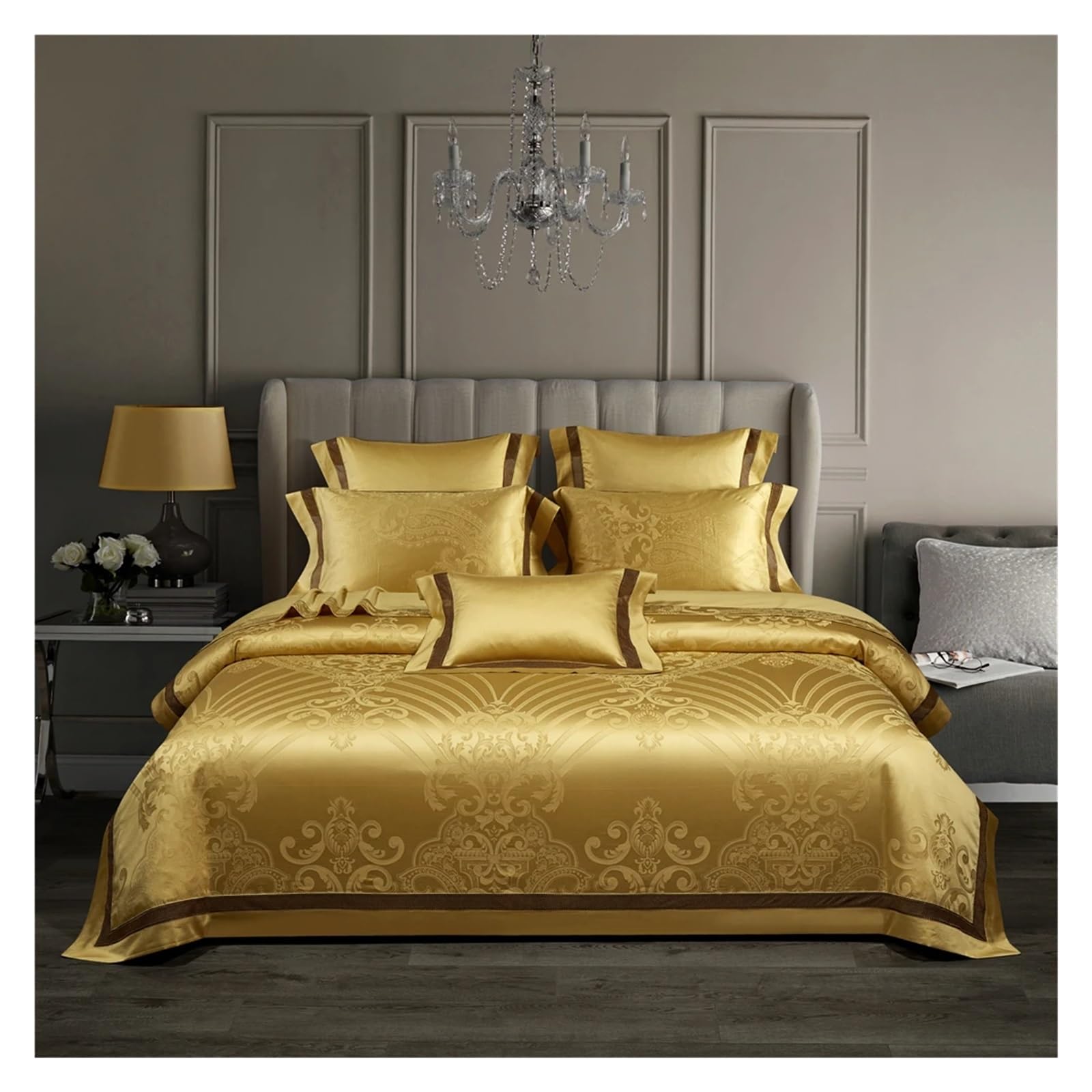 Sbcgfy E Bed Four Pieces Set, Bedding Set, Gyptian Cotton 1000Tc, Jacquard Hollow Duvet Cover, Luxury Sheets, Brocad Dyed Pillowcases,-Queen 7Pcs