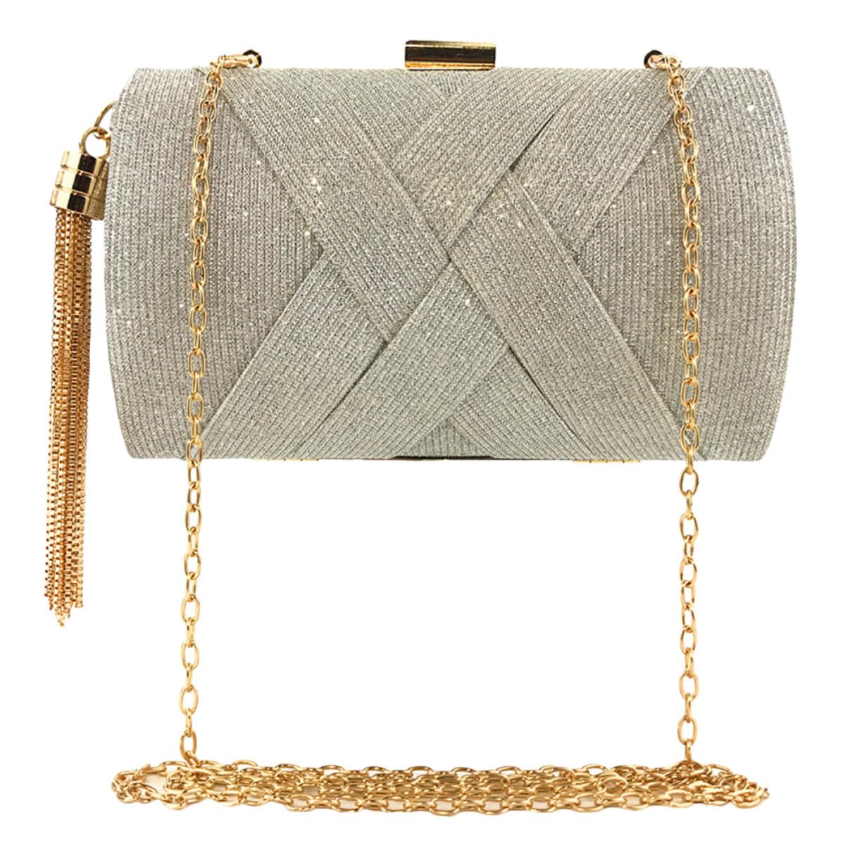 Bolso de Noche de Satén Borlas, Cadena Delicada para Mujer