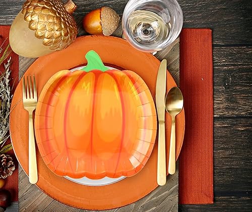 Miniatura 10 de QXBXYHM 25 platos de papel de calabaza de otoño, platos desechables para fiesta de cosecha de otoño, platos de cena naranja para Acción de Gracias,