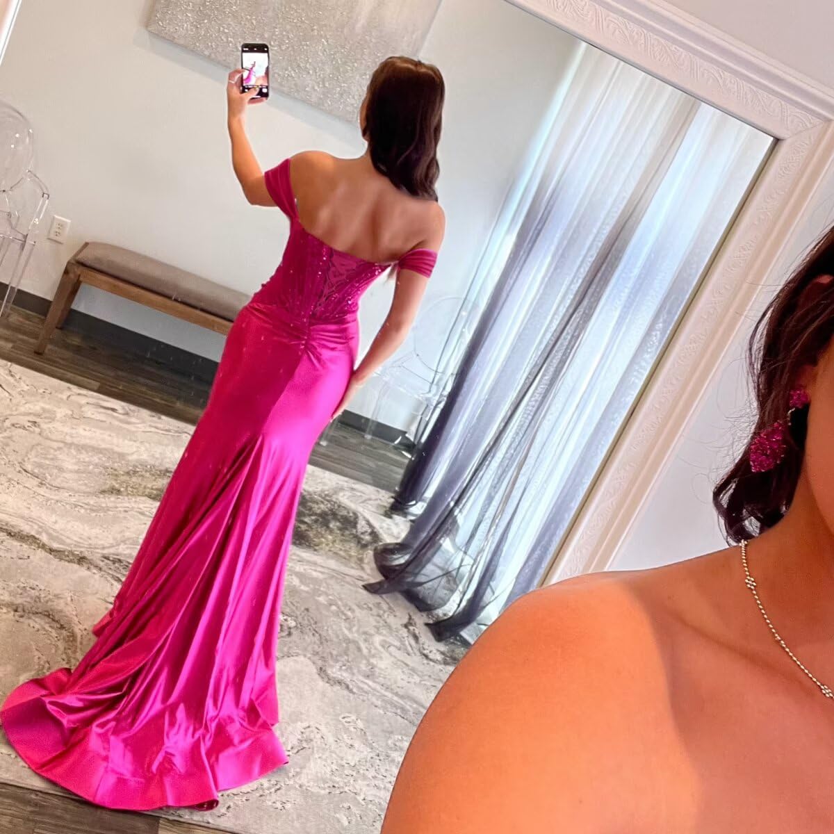 Off The Shoulder Mermaid Prom Dresses for Women 2026 Long Formal Corset Evening Gowns with Slit