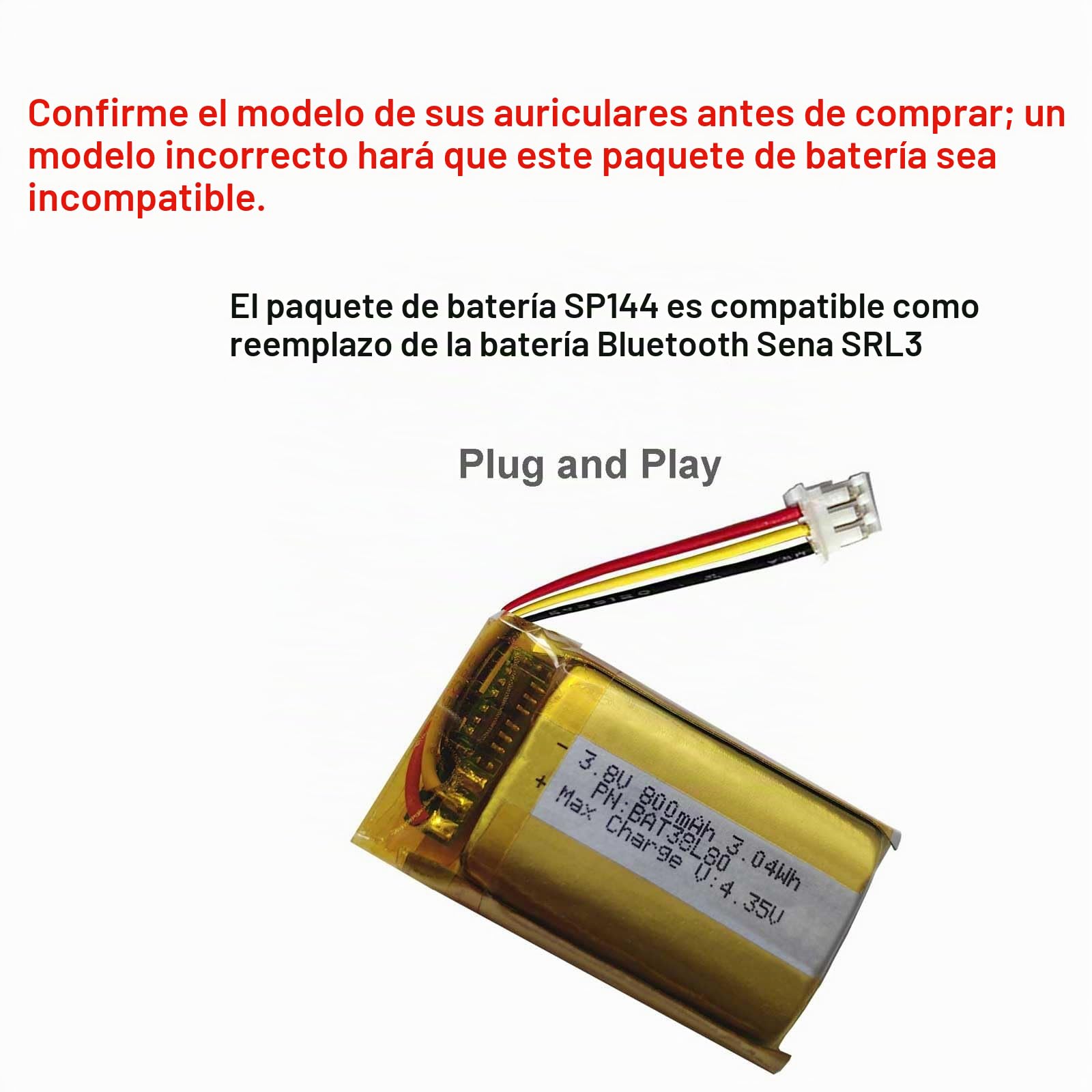 Batería de repuesto para Sena SRL3, sistema de comunicación Bluetooth SP144, batería Srl3, 3,8 V, 810 mAh