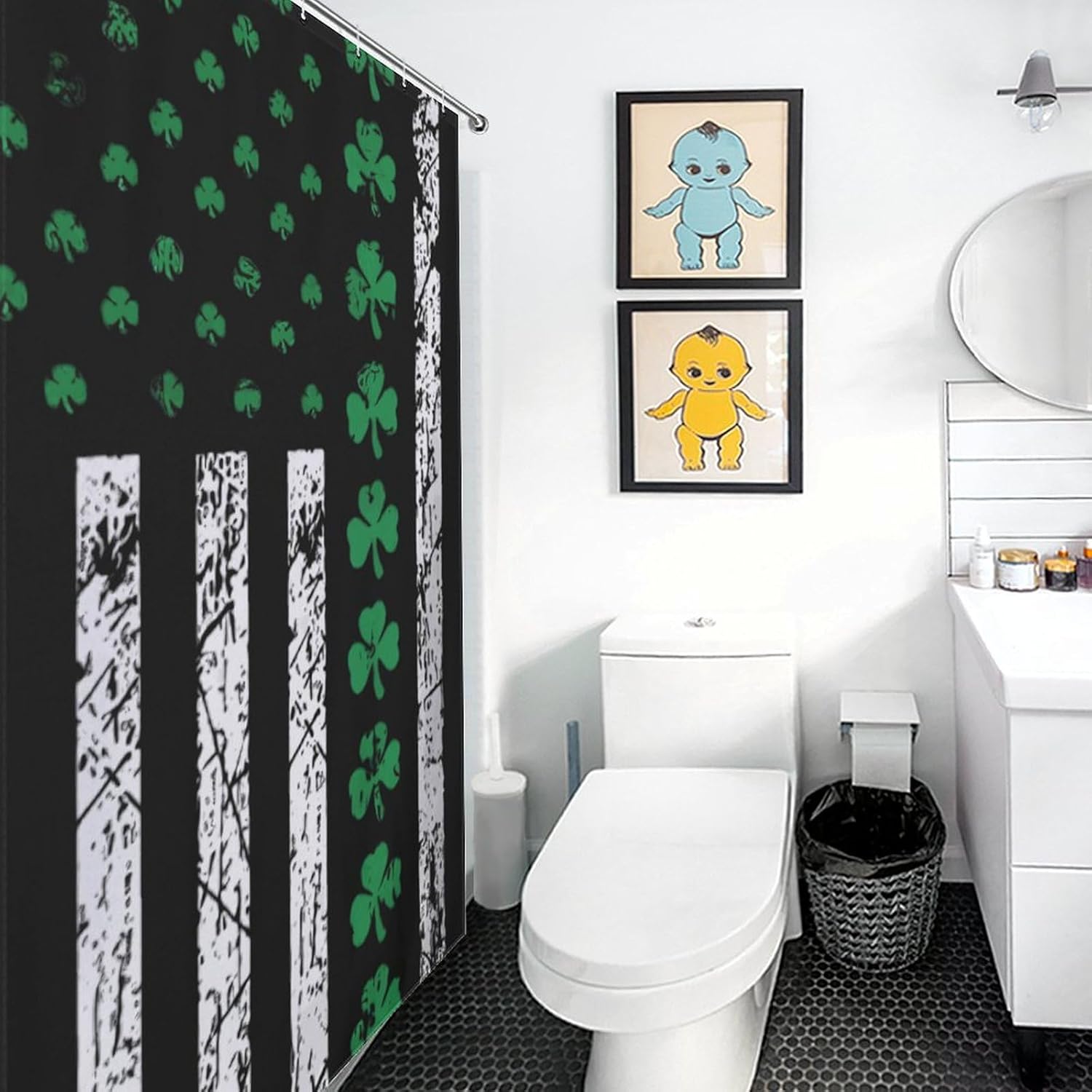 Ireland U.S. Flag Funny Shower Curtains Washable Bath Curtain Liner with Hooks for Bathroom Bath Tubs 48x72Inch（122x183cm）