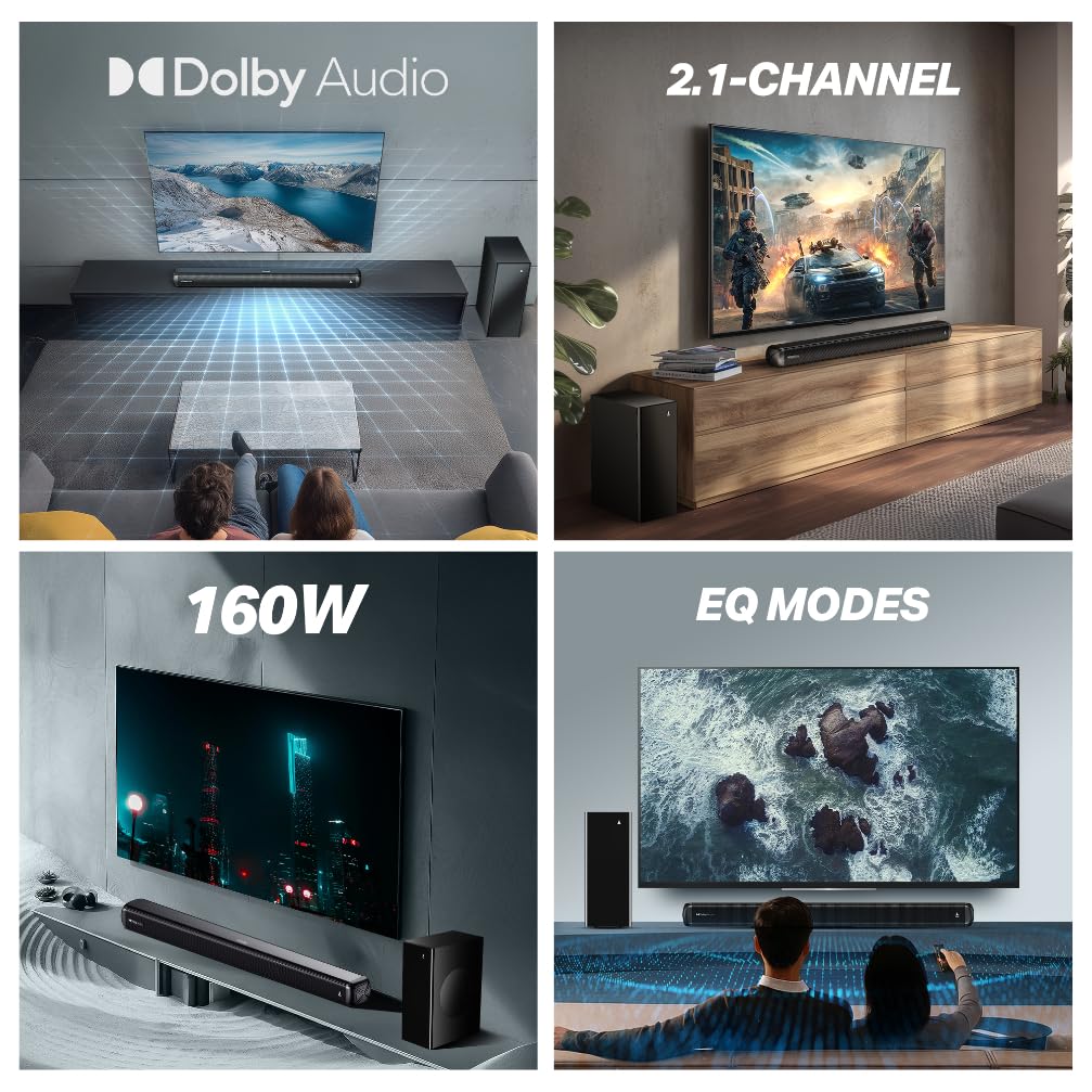 boAt Smartchoice Aavante 2.1 1600D/Orion Plus, Dolby Audio, 160W Signature Sound, 2.1 Channel Wired Subwoofer, Multiple Ports & EQ Modes, Bluetooth Home Theatre Soundbar Speaker (Premium Black) — Amazon image 3