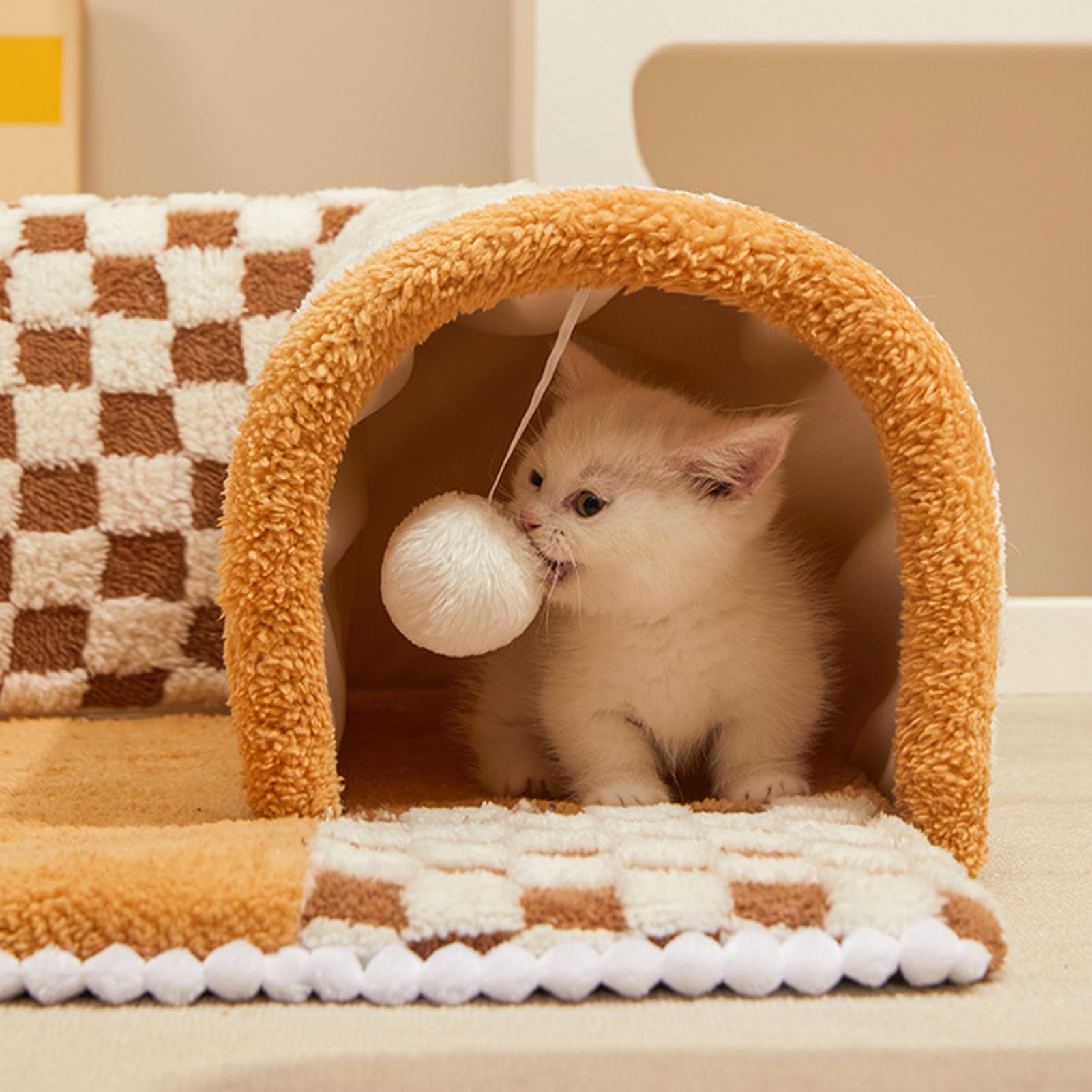 Lit Tunnel Pour Chat D'intérieur – Grotte 2 En 1 Avec Boule En Peluche, Confortable Et Résistant Aux Rayures, Jouets Pour Chiot, Lapin, Furet