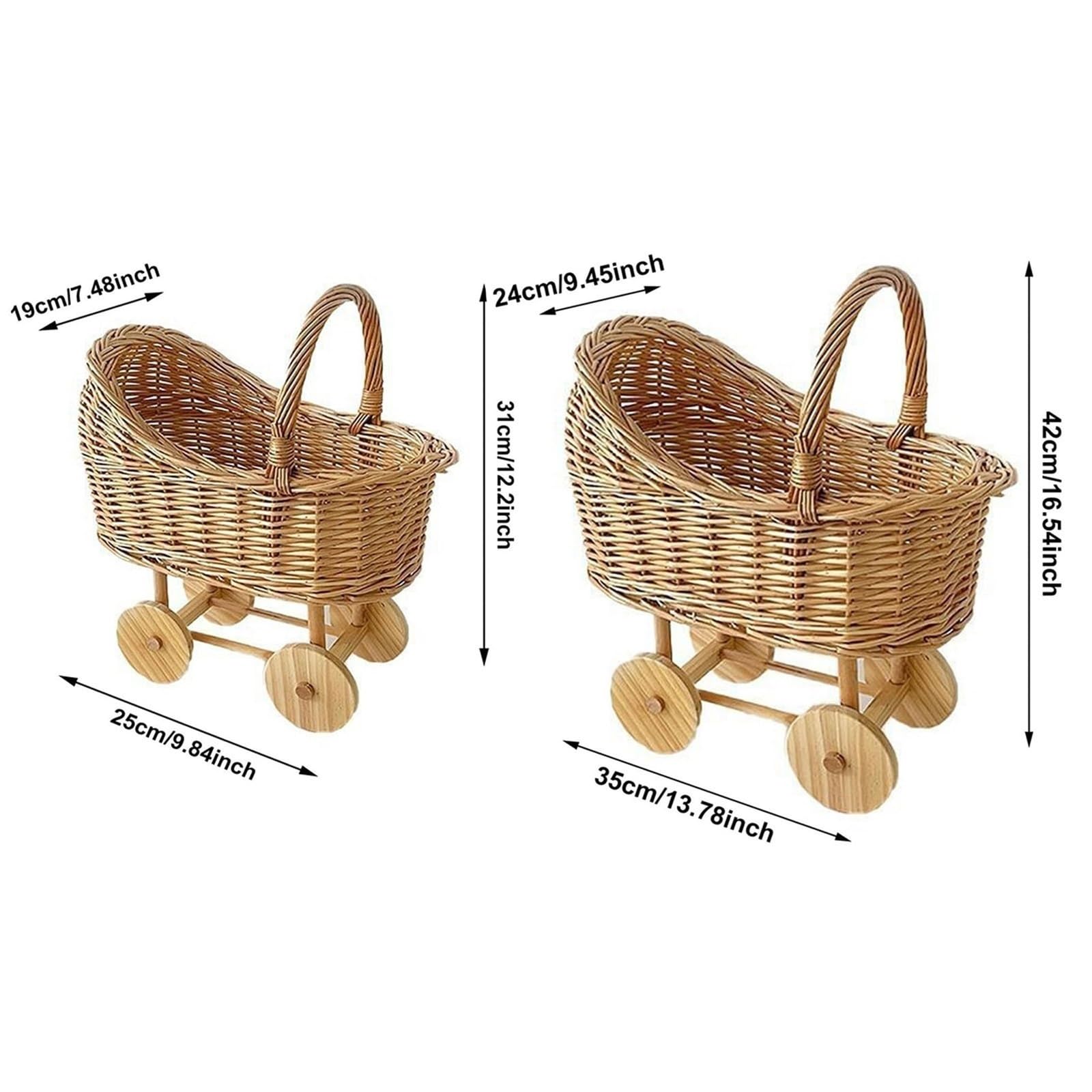 Blumenkorb in Kinderwagenform aus geflochtenem Rattan mit Griff, Blumenhalter for Picknicks, vielseitiger Trolley, dekorativer Süßigkeitenkorb for Hochzeiten, Partys und Blumenarrangements(Smaller)