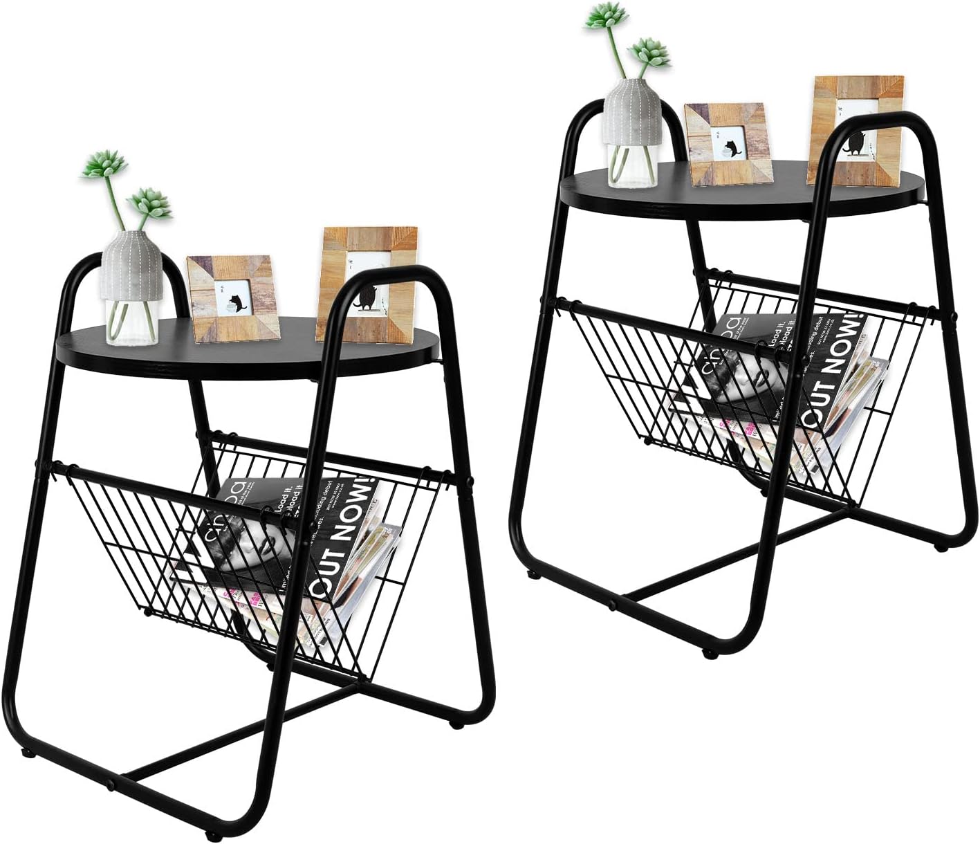 Outdoor Side Tables Set of 2, 2 Tier Round Metal