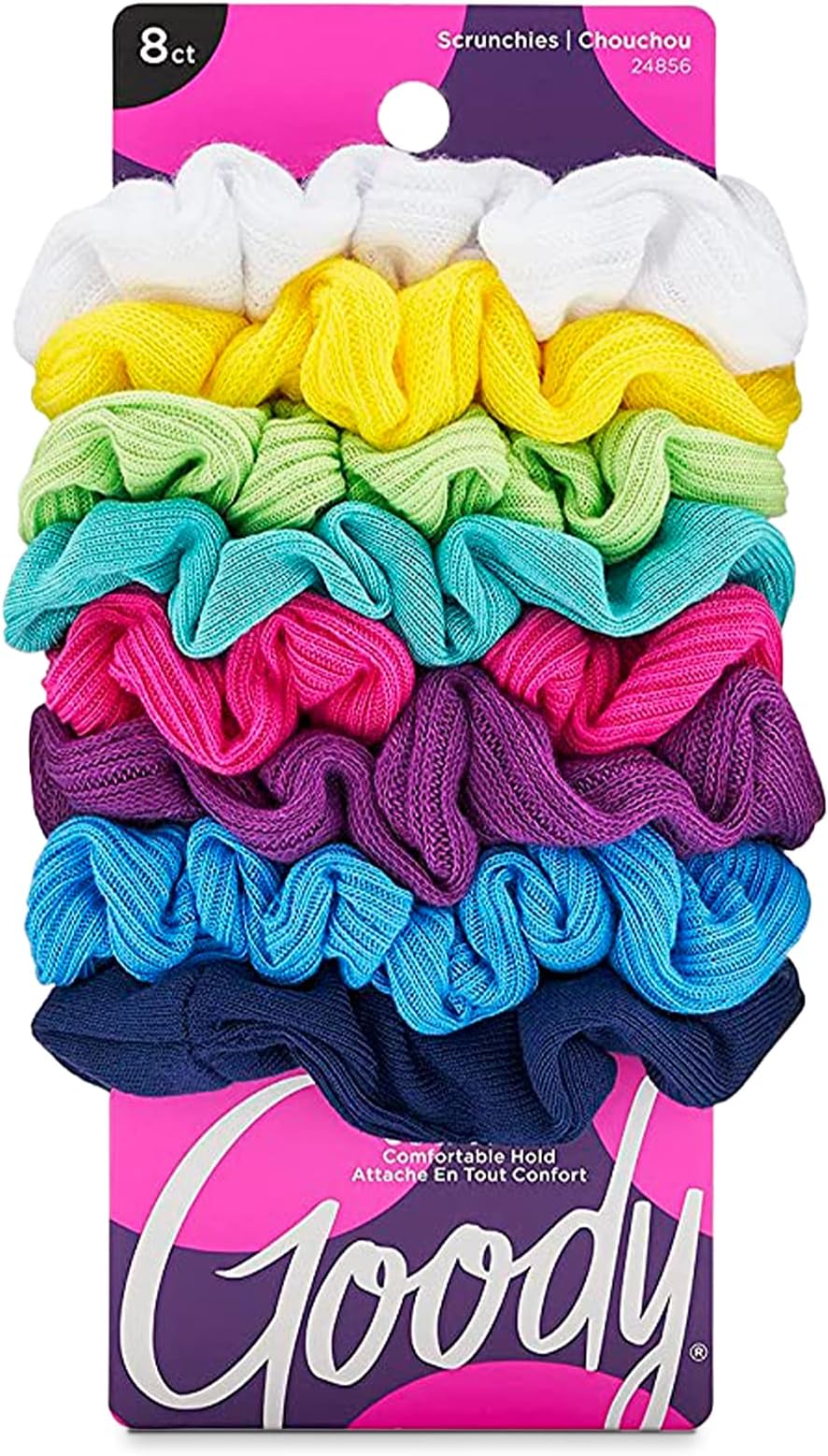 Ouchless Jersey Scrunchies - 8 Ct, Assorted Neon Rainbow Tones, Damage-Free, Dentless & Secure Hold Hair Ties, Gentle Hair Accessories for Women & Men, All Day Comfort, All Hair Types