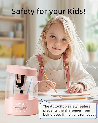 Miniatura 8 de ZMOL Sacapuntas eléctrico para lápices de colores, parada automática, sacapuntas eléctrico enchufable para 0.236-0.315 in No.2oficinahogar-negro
