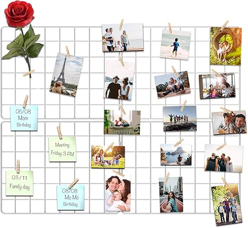 Panel de rejilla de pared de alambre para exhibición de fotos, marcos de fotos de hierro blanco para colgar decoración de pared, organizador