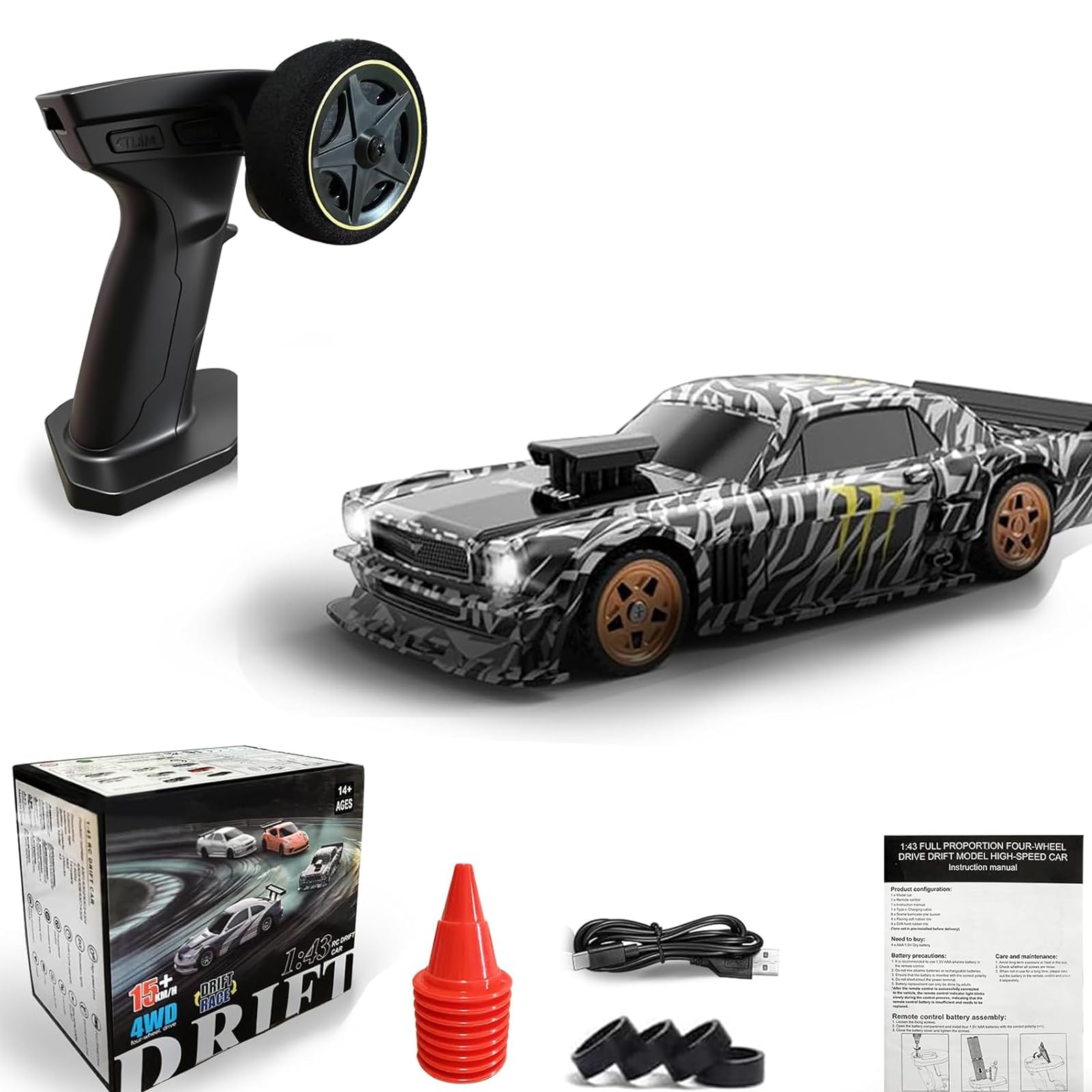 1/43 RC Drift Car, Mini Fast Small Remote Control Car with Gyroscope, 2.4GHz 4WD Full Proportional High Speed Micro Hobby RC Cars with Lights Racing Tires, Toy Model Gift for Adults Kids Boys Girls