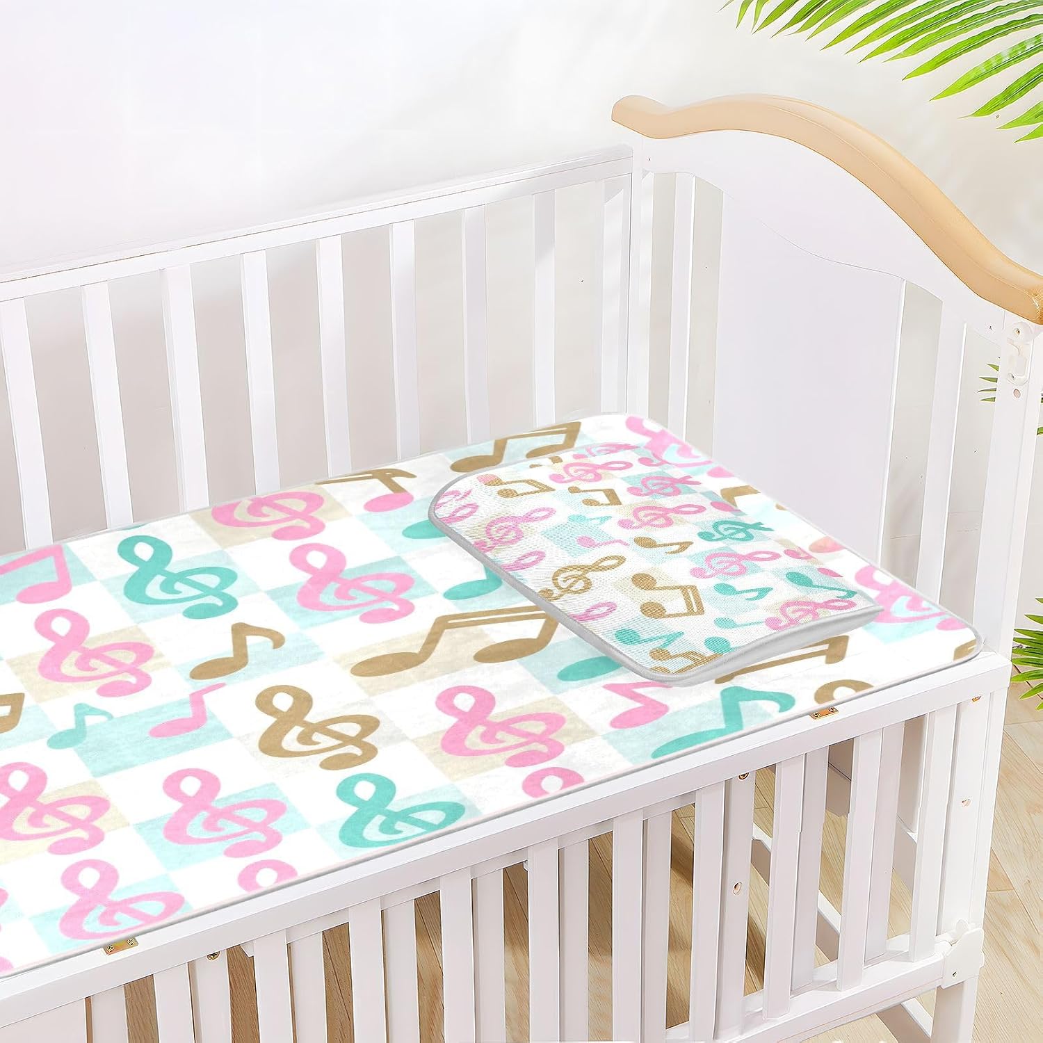 Cooling Mattress for Baby Bed 28 x 52 inches Absorbent Aqua Pink Note Colorful Modern Washable Baby Toddler Mattress