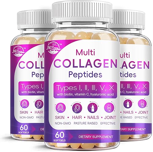 Vista 8 de Péptidos de colágeno múltiple Softgel - Tipo I, II, III, V, X - Péptidos de colágeno hidrolizados con biotina, vitamina C, ácido hialurónico, apoya