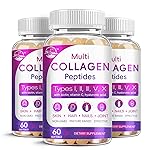 Multi Collagen Peptides Softgel - Type I, II, III, V, X - Hydrolyzed Collagen Peptides with Biotin, Vitamin C, Hyaluronic Acid, Supports Skin Hair Nail, Grass-Fed, Non-GMO, 60 Softgel, 3 Pack
