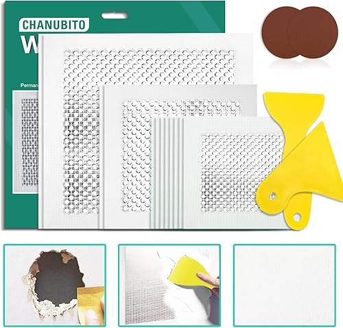 Kit de reparación de parches de pared de 16 piezas, kit de reparación de paneles de yeso de 468 pulgadas, parche de aluminio seco para agujeros