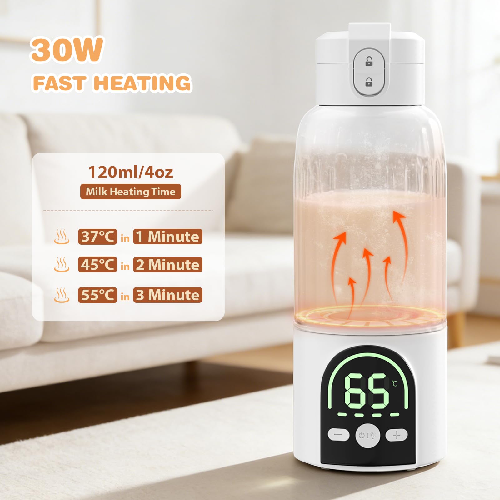 Scaldabiberon Portatile,Scaldabiberon Portatile Senza Fili per Latte Materno 500 ml,Riscaldamento Rapido e Controllo Preciso della Temperatura,Scaldalatte con Batteria e Caricabatterie