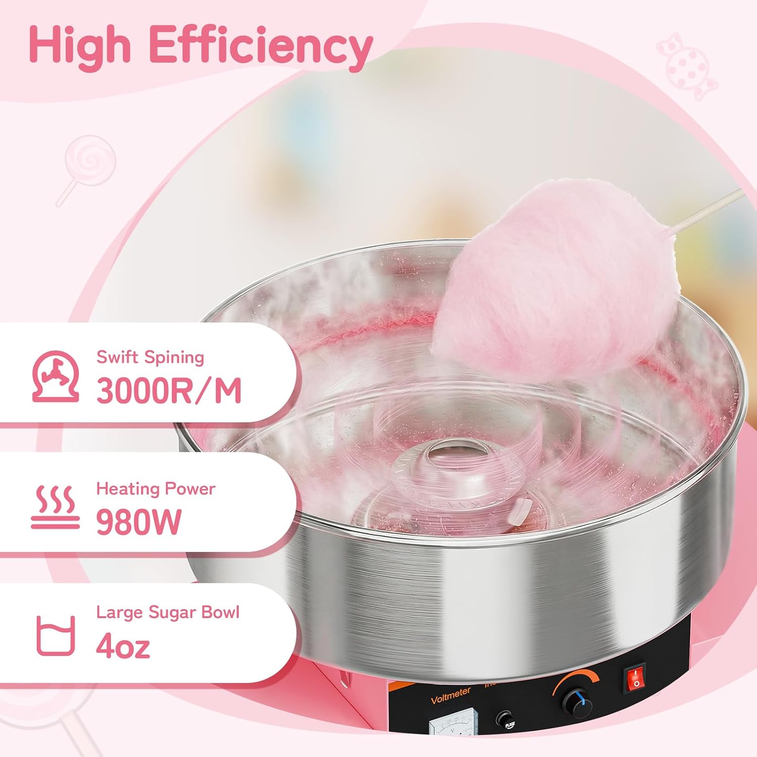 ROVSUN 21 Inch Cotton Candy Machine Cart, Commercial Cotton Candy Maker Machine Candy Floss Machine w/Stainless Steel Bowl, Sugar Scoop and Large Storage Drawer for Home Party Carnival, Pink