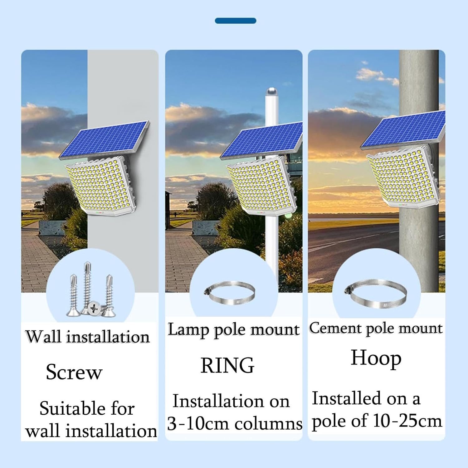 600W Solar Street Light, IP66 Waterproof LED Outdoor Lamp with Motion Sensor & Remote Control, Easy Installation, Bright Wide Angle Lighting for Gardens, Patios, and Driveways (Blue)