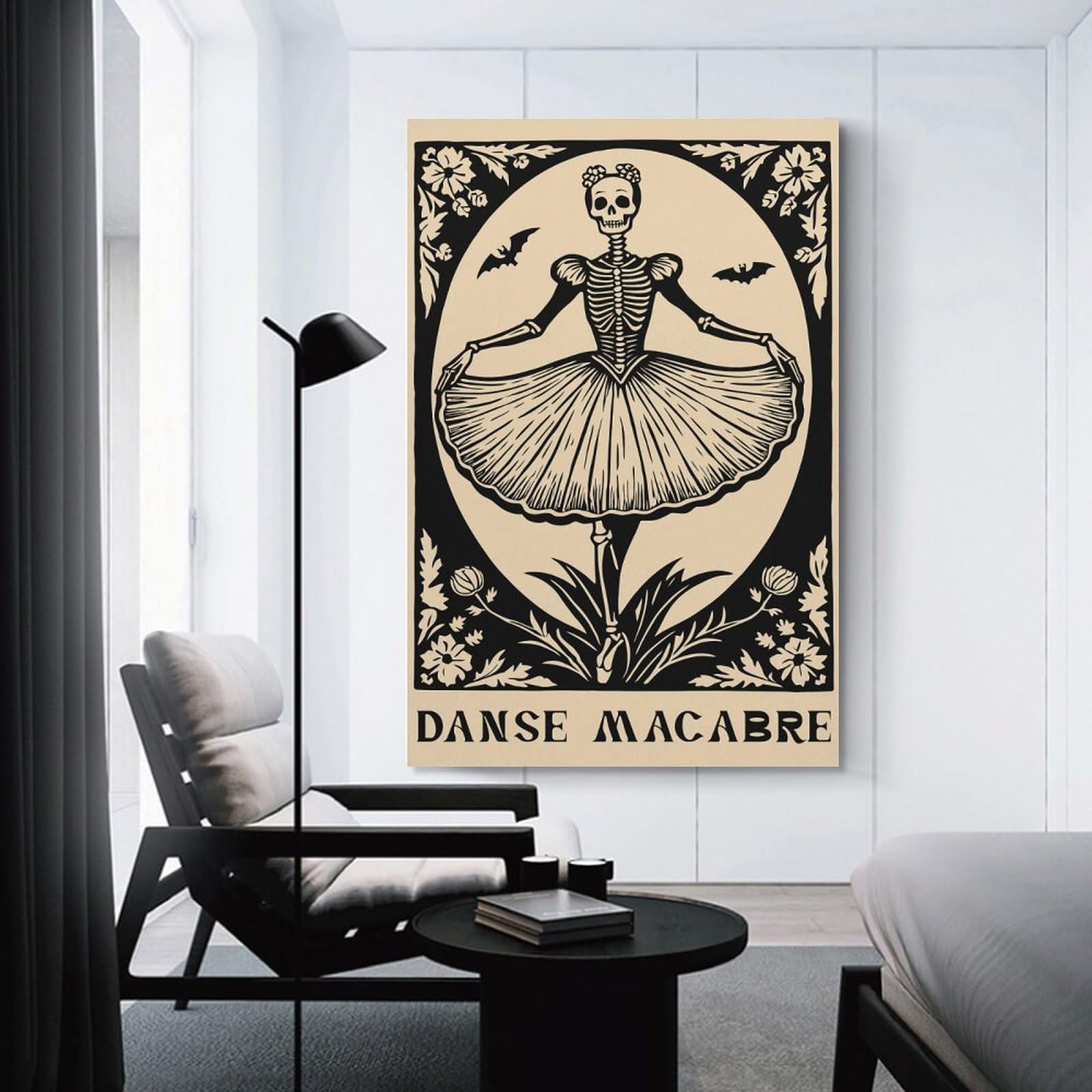 Junmoney Danse Macabre Skeleton Ballerina Room Decor Wall Art, 16x24inch(40x60cm), for Bedrooms, Workspaces And Everyday Interiors, An Adaptable Decor Piece for Home Use