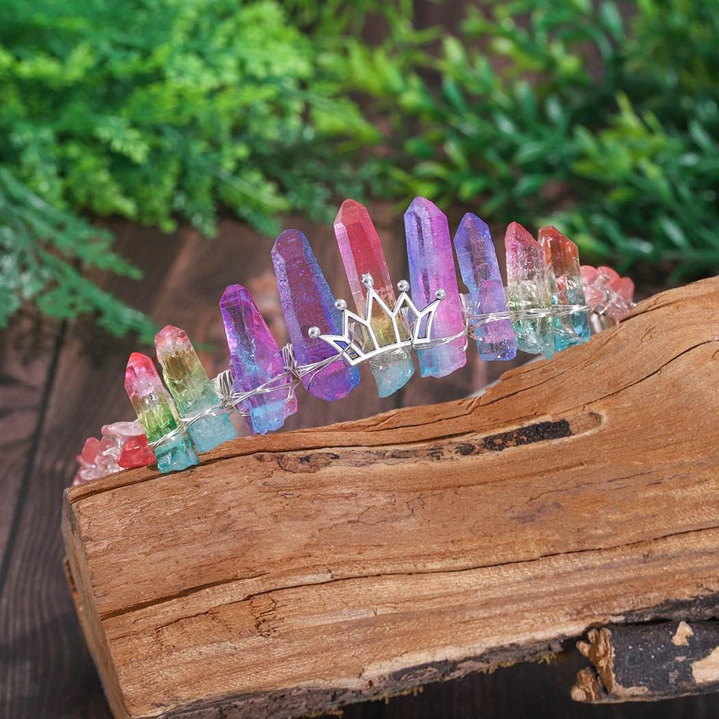 Formery Raw Crystal Crown Purple Quartz Headband Mermaid Fairy Crowns Tiara for Women - Image 4