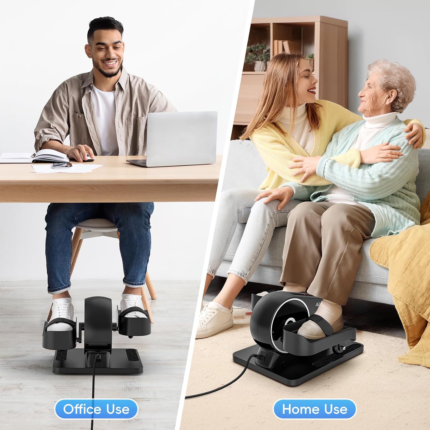 ANCHEER Under Desk Elliptical Machine, 2-in-1 Mini Exercise Bike, Digital Display, 9 Resistance Levels, 12 Speed Levels, Active and Auto Modes, Silent Operation