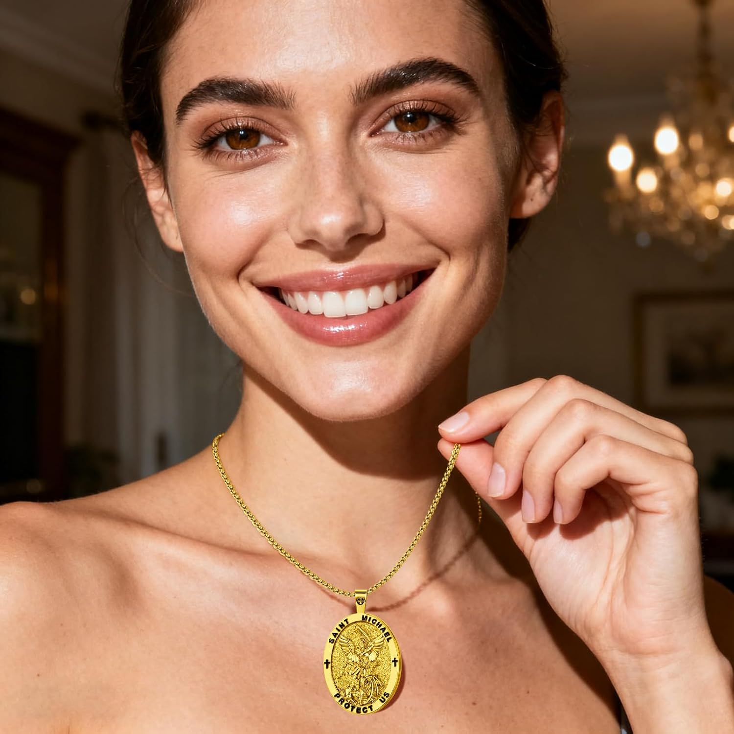 Saint Michael/St Christopher/Virgin Mary Patron Saint Necklace, Gold-Plated Copper Oval Medallion with Bible Verses, Religious Protection Amulet Jewelry for Men Women,Adult Use Only - Image 8