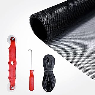4PCS Window Screen Door Repair and Replacement Kit, 48"x118" Fiberglass Screen Mesh, 0.125" x 40' TPE Spline,Spline Roller and Remove Hook, Window Screen and Sliding Screen Door Replacement