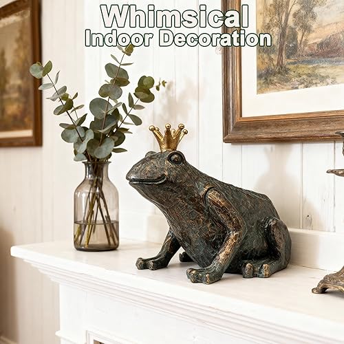 Miniatura 6 de Estatua de jardín de rana, 11.5 pulgadas de largo x 8 pulgadas de alto, figuras de animales para decoración de jardín, esculturas y estatuas