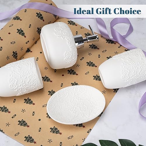 Miniatura 4 de Juego de accesorios de baño de cerámica blanca con aspecto en relieve, incluye dispensador de jabón de baño con bomba de plástico a prueba de óxido