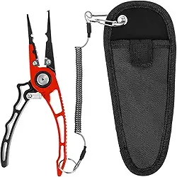 Alicate de pesca, alicate de pesca de liga de alumínio, removedor de gancho com trava de segurança, alicate de anel dividido multifuncional com bainha e cordão, equipamento de pesca profissional para
