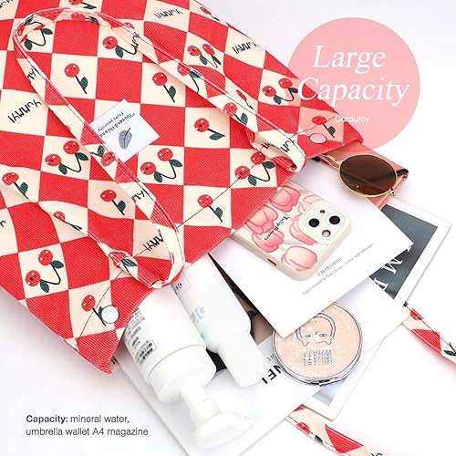 Vista 177 de Tote - Bolsa de hombro reutilizable de pana de gran capacidad con bolsillos interiores para mujeres y niñas Rayas