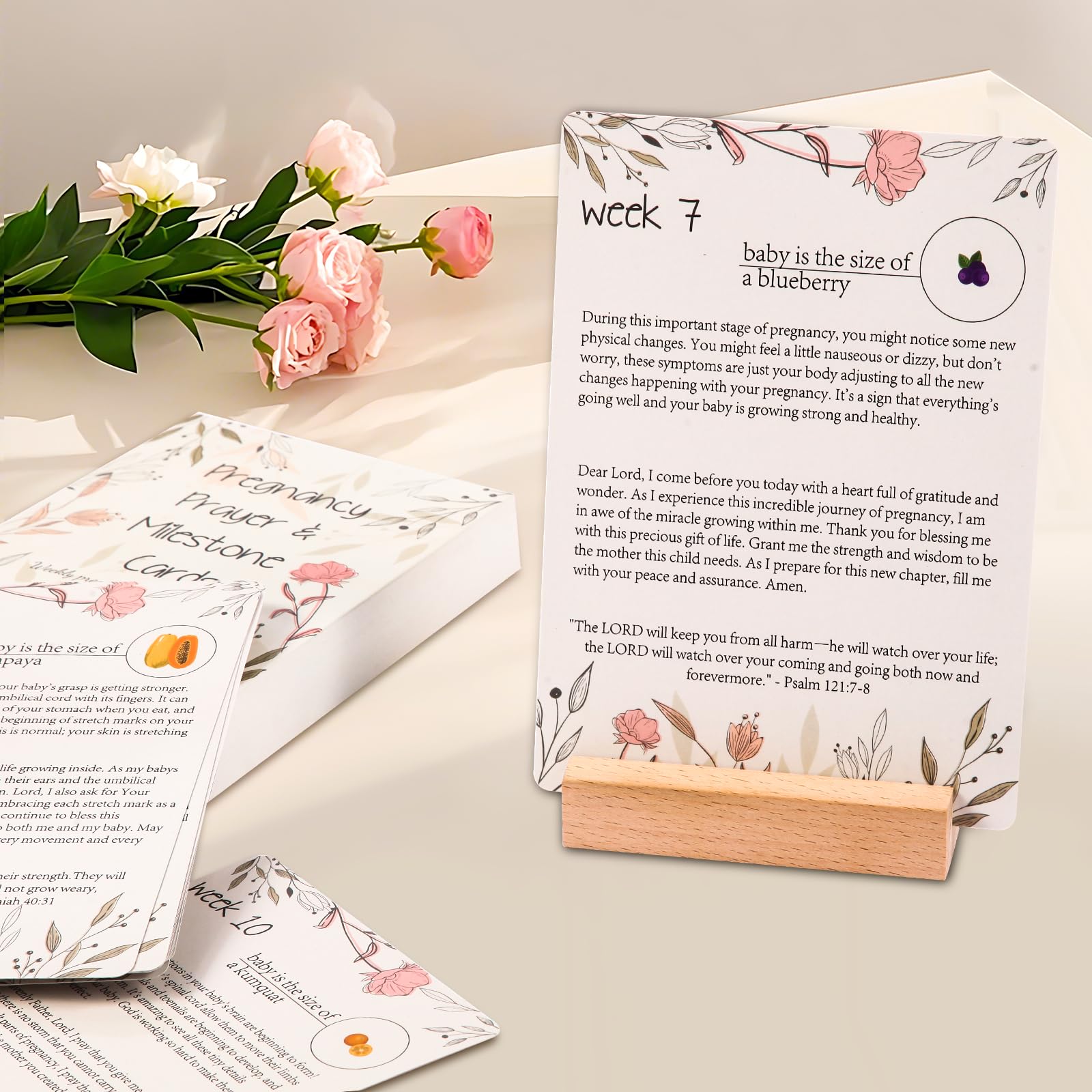 EIHFHIE 20 tarjetas de oración de embarazo, imprescindibles para regalos de mamá por primera vez, 42 tarjetas de oración semanal y hito de embarazo para futuras madres, el mejor regalo para futuras