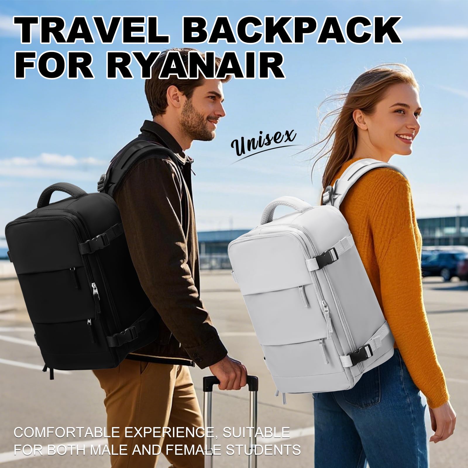 SZLX Zaino Ryanair 40x20x25 Donna Zaino da Viaggio Bagaglio a Mano 20L Uomo Borse da cabina 45x36x20 Easyjet Travel Backpack Adatto a laptop da 14 Pollici con scomparto per scarpe per Lavoro e Scuola