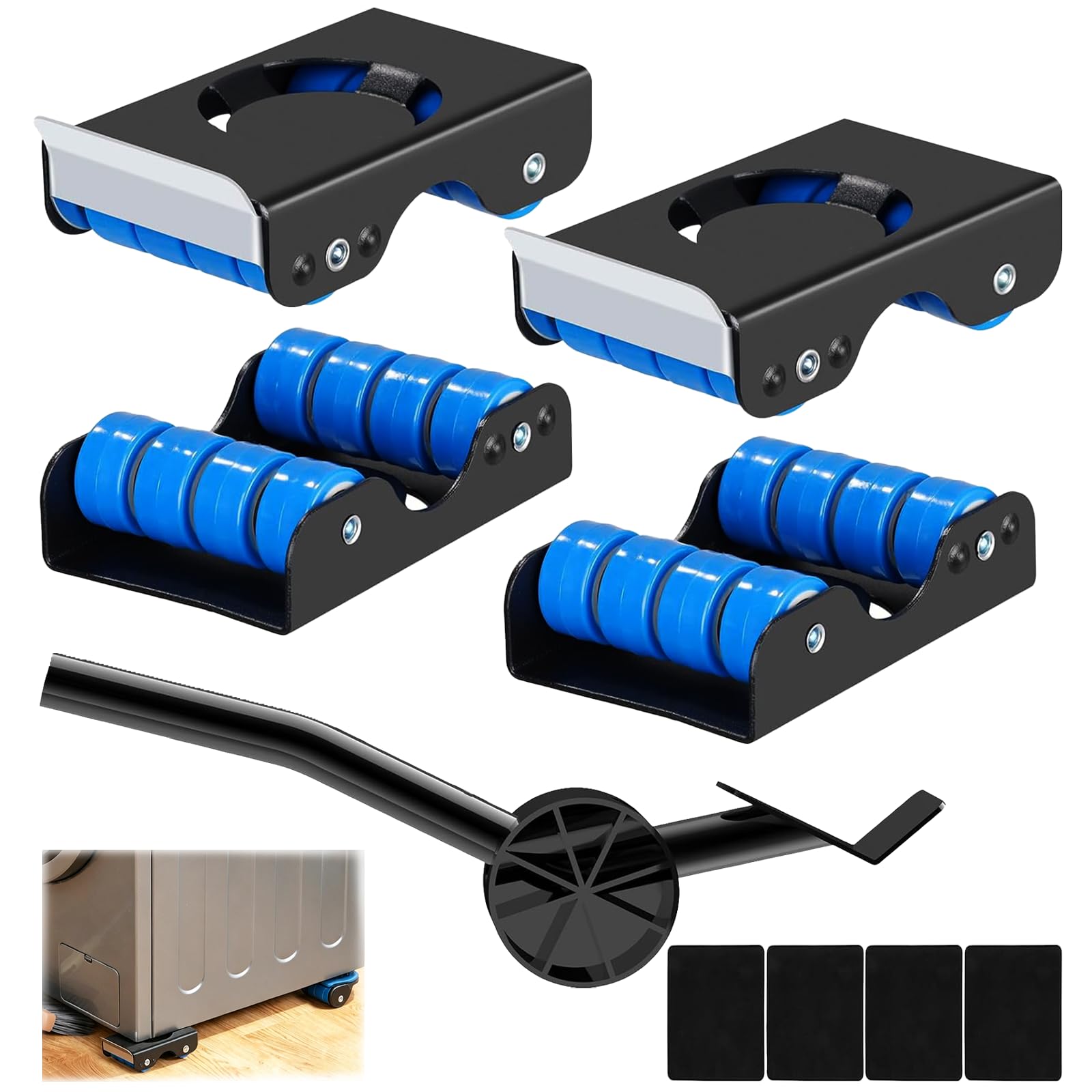 Nuoyiman Furniture Transport Roller Set, Furniture Lifter Mover Tool - 4 Metal Sliders with 8 Wheel Each for Easy Moving, Appliance Roller Dolly for Sofa, Fridge, Washer, Load Capacity Up to 350kg
