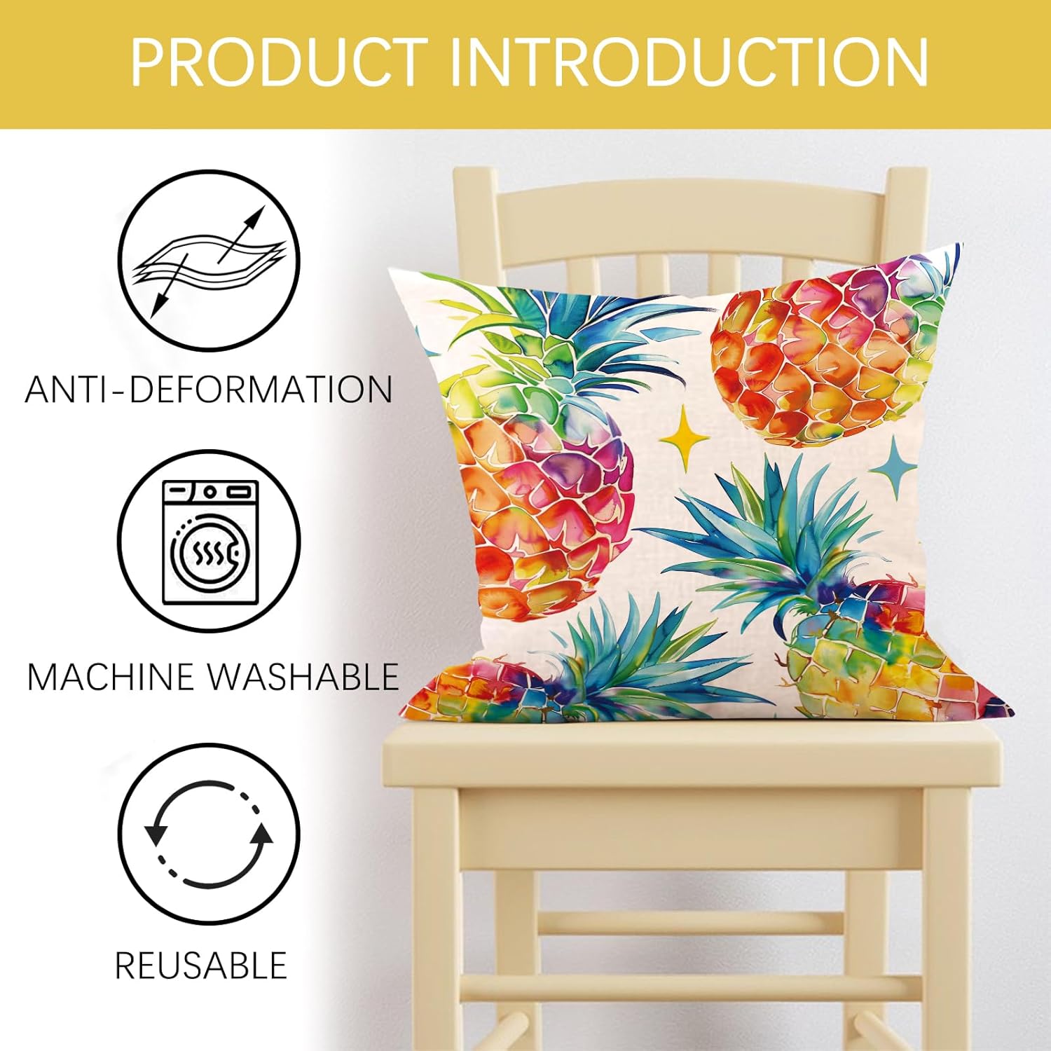 Summer Pineapple Decorative Throw Pillow Covers 18 x 18 Set of 4, Hawaii Aloha Tropical Colorful Fruit Porch Outdoor Decor, Family Home Sweet Home Sofa Couch Cushion Case