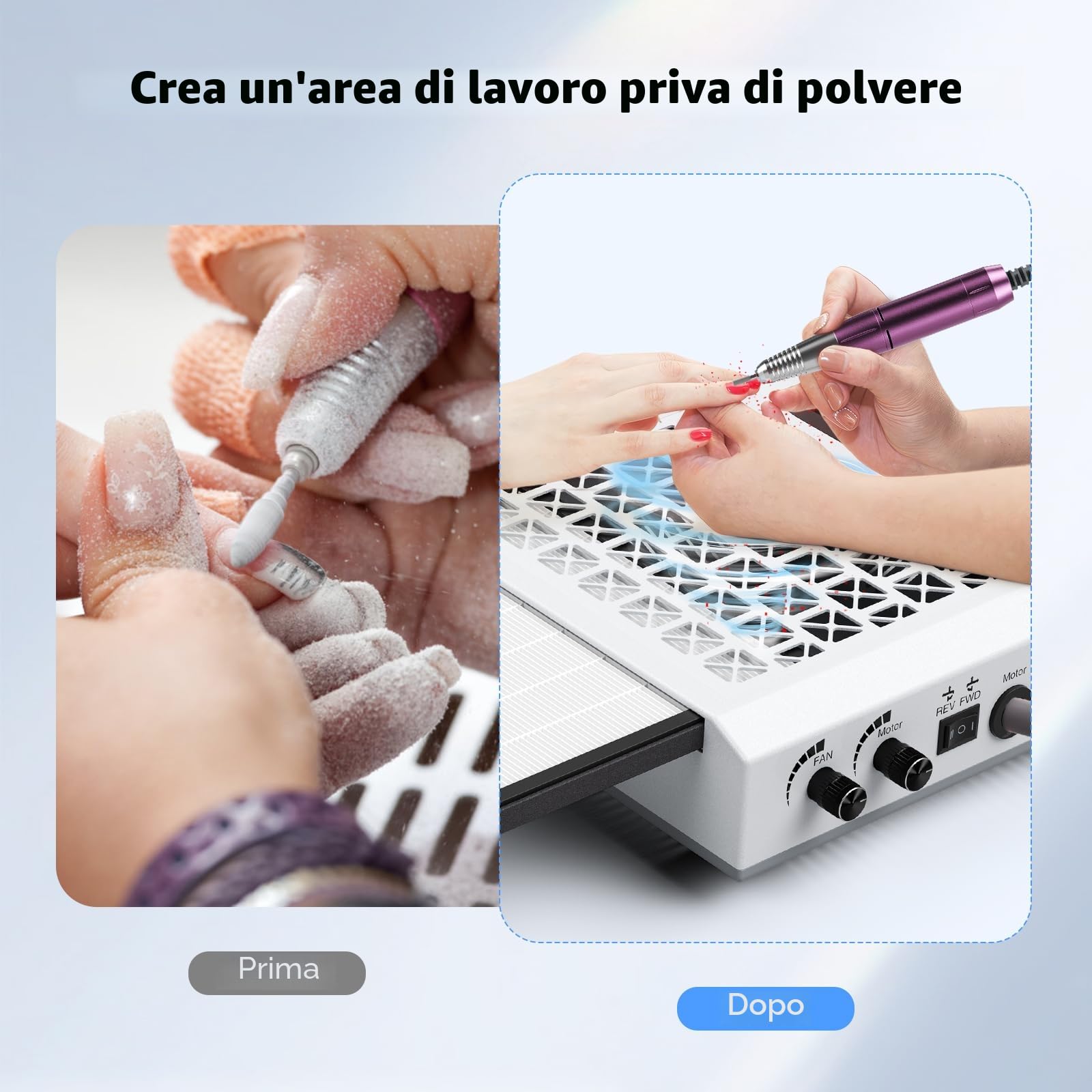 Fresa elettrica per unghie 4 in 1, aspiratore professionale per polvere da 30.000 giri/min, potente aspiratore da 80 W, luce LED girevole da 6 W, silenzioso, con 3 lime per salone (White)