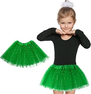 Girls Tutu Skirt with Stars Sequin, Little Girls 3 Layers Tutu Skirt Kids Colorful Party Princess Dance Tutu Princess Dress Ballet Skirt (Grass Green)