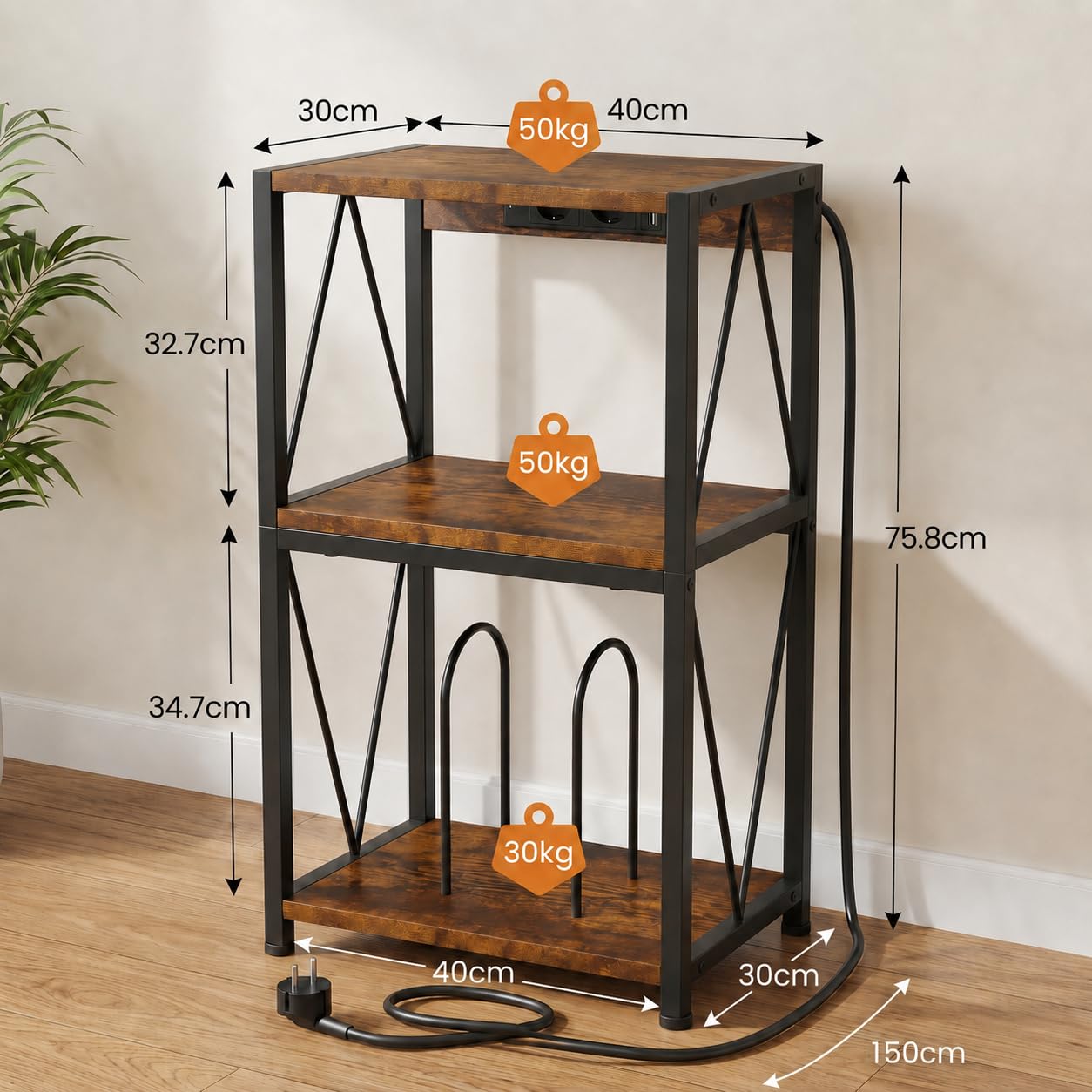 Estantería giratoria de versión mejorada con tablero de mesa más ancho de 50 x 40 cm, estante de 3 pisos, almacenamiento para 100 discos de vinilo, mesa auxiliar para salón o dormitorio