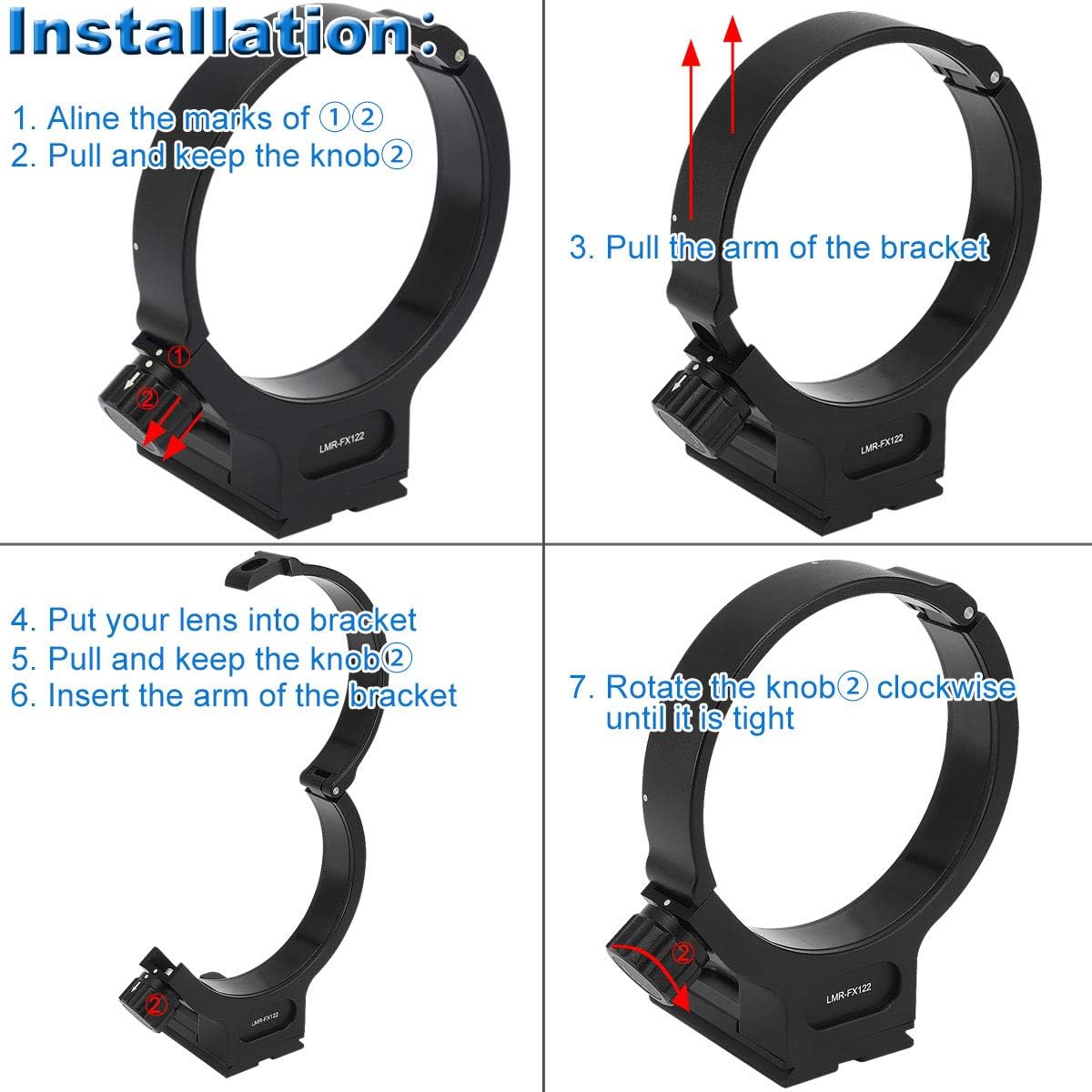 Haoge LMR-FX122 Lens Collar Replacement Foot Tripod Mount Ring for Fujifilm Fuji Fujinon GF 250mm F4 R LM OIS WR and GF 100-200mm F5.6 R LM OIS WR Lens Built-in Arca Type Quick Release Plate