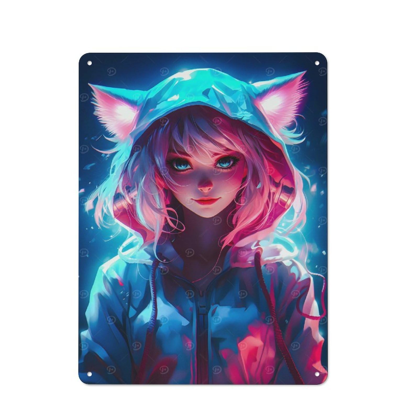 Junmoney Girls Style-22 Cute Cat Neon Retro Tin Sign 40X30cm For Café Or Restaurant, Housewarming Wall Decor For People Furnishing Café And Restaurant