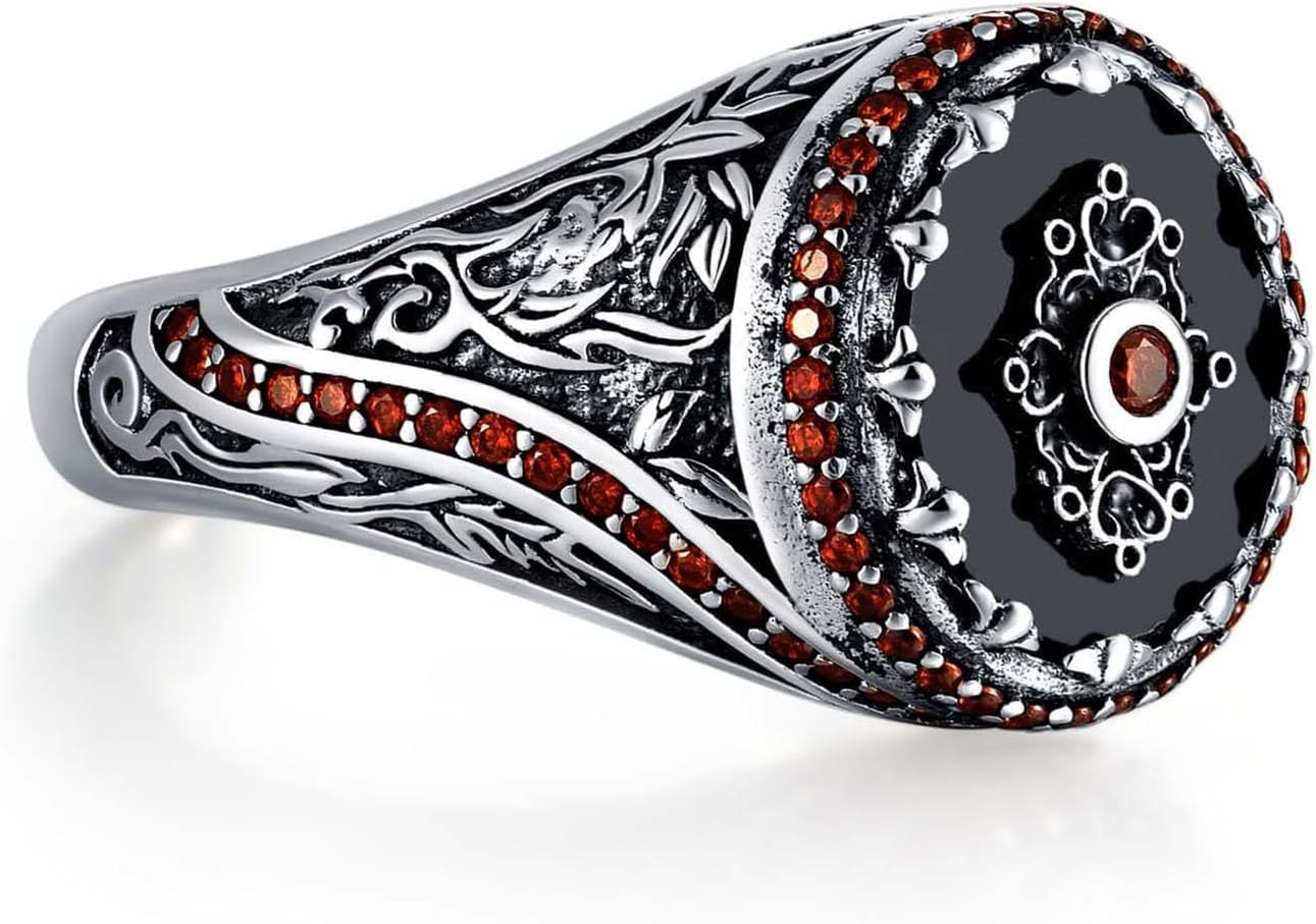 GDHKDDFL Gemstone rings, 5CT Black 925 Sterling Silver Oxidized Ring Oval Gemstone Engraved Trendy Vintage Agate Men's