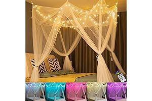 Amber Home White Bed Canopy with Star Lights