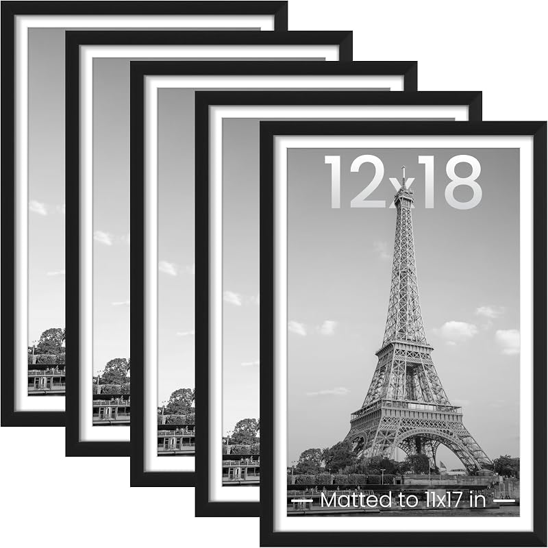 upsimples Marco de fotos de 12 x 18, marcos de pared de galería, juego de 5, negro | Marco de póster para decoración de pared, marco de fotos de 11x17 con tapete para familia, bebé, pasillo, Navidad