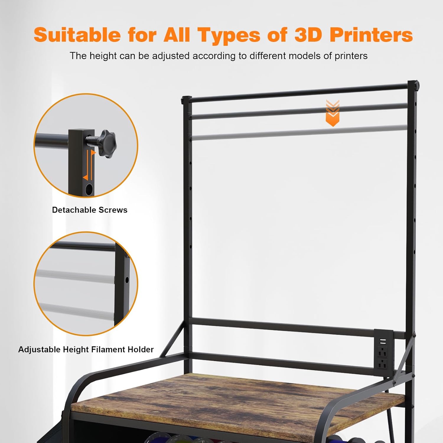 3D Printer Stand with Filaments Storage, 3D Printer Table with Storage, Heavy Duty Rolling 3D Printer Stand with 2-Tier Dustproof Shelves, Table for 3D Printer for Workshop Studio Office