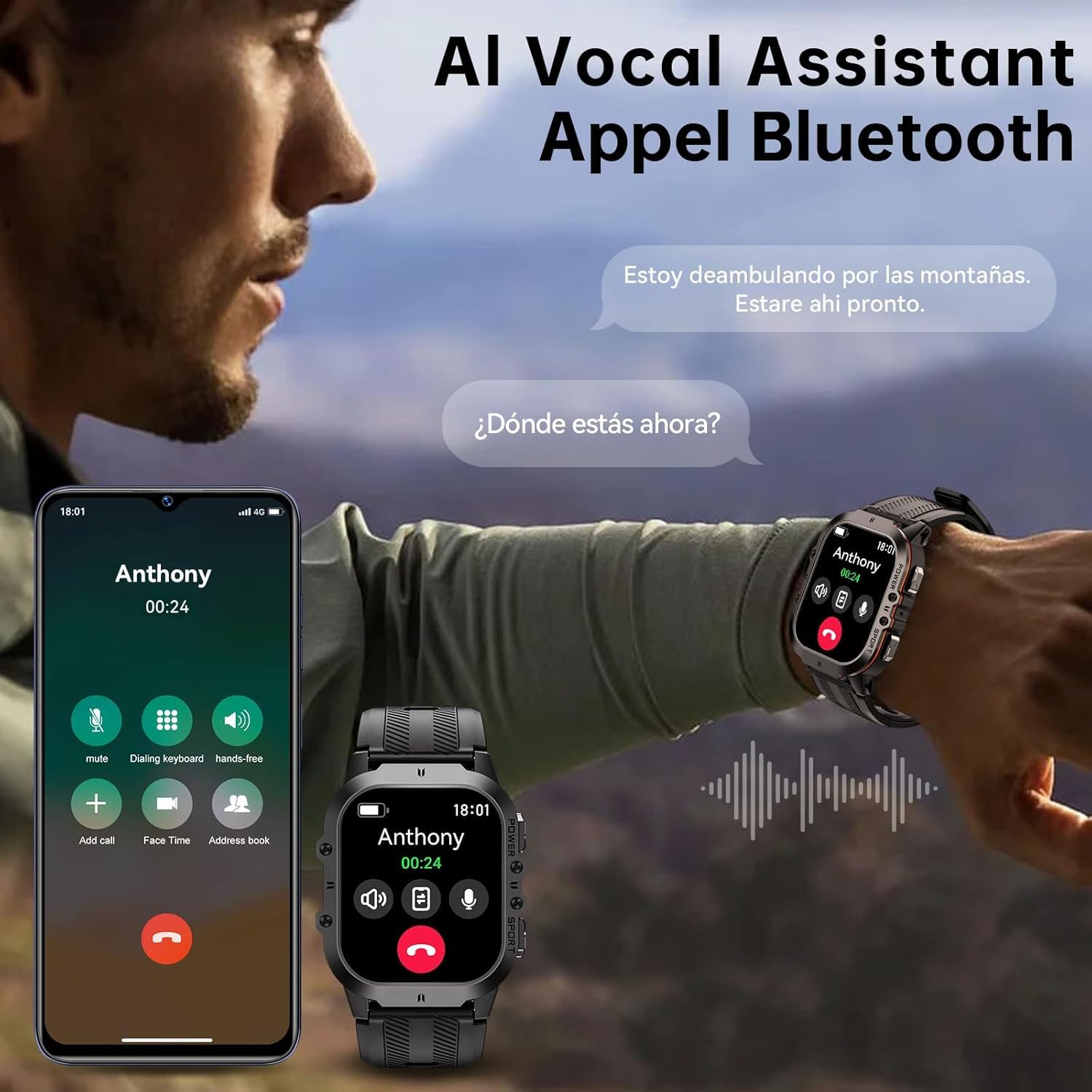 OUKITEL BT20 Smartwatch Uomo,1,96'' AMOLED Schermo Orologio Intelligente,Bluetooth Chiamata Assistente Vocale,Impermeabile 5ATM con Cardiofrequenzimetro,Contapassi Sonno per Android iOS