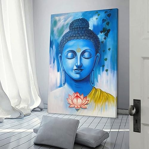 Miniatura 3 de ZHJLUT Arte de pared de Buda de loto azul meditación, póster de Buda moderno para sala de estar, lienzo de pared para decoración de pared,