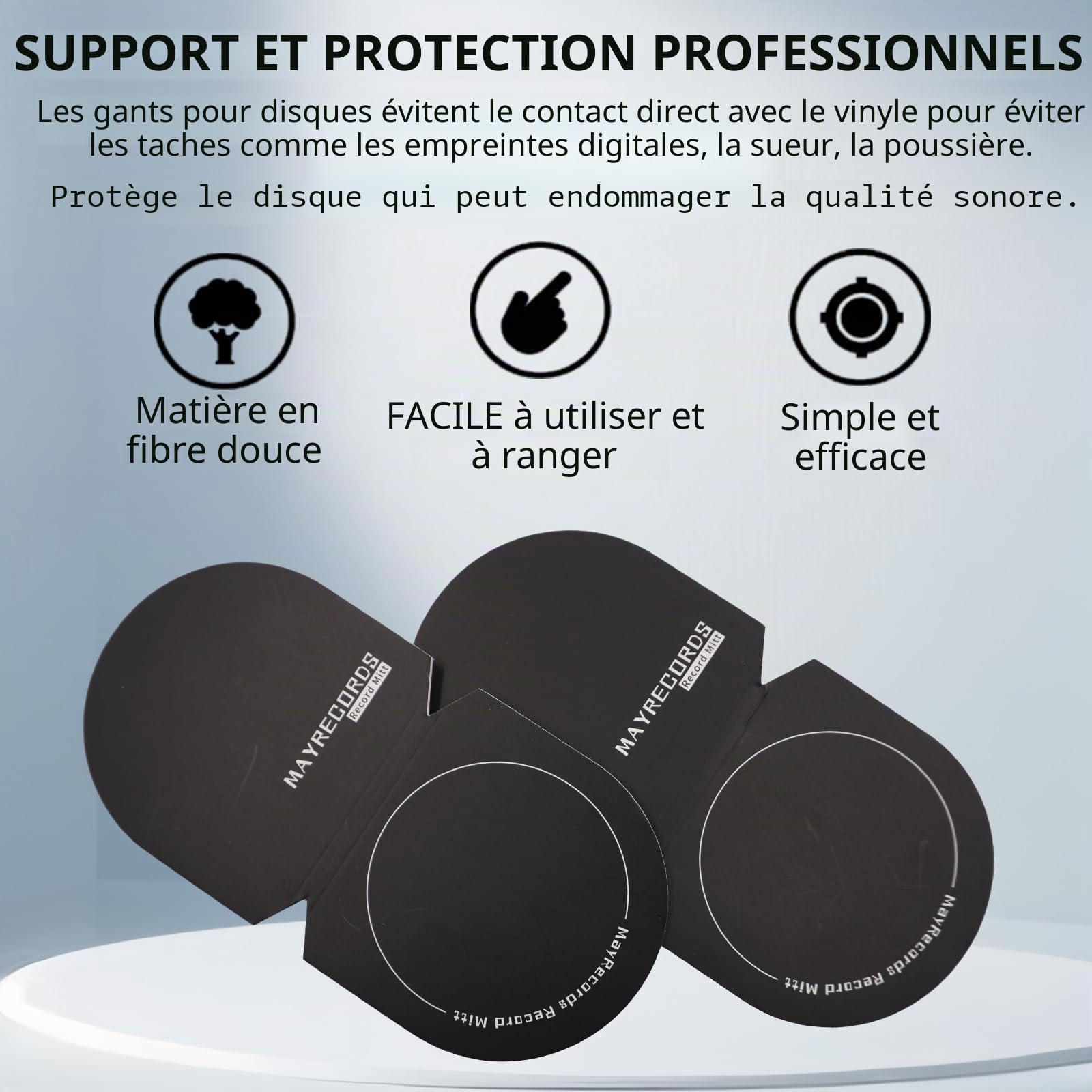 Lot de 4 gants antistatiques pour disques vinyles en microfibre douce (noir)