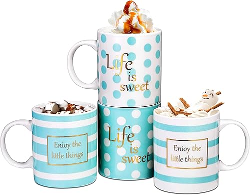 Bruntmor Juego de 4 tazas de café de 11 onzas, 18 onzas, juego de tazas de café grandes de porcelana de colores degradados, apilables, el mejor