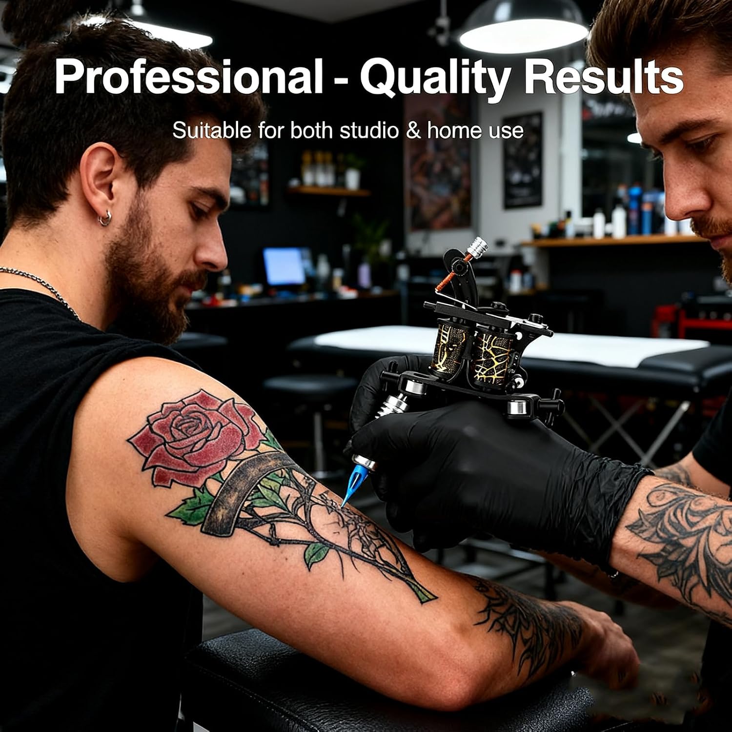 Tattoo Coil Machine 8 Wraps – Black Iron Frame Liner Shader Gun for Tattoo Beginners Starters