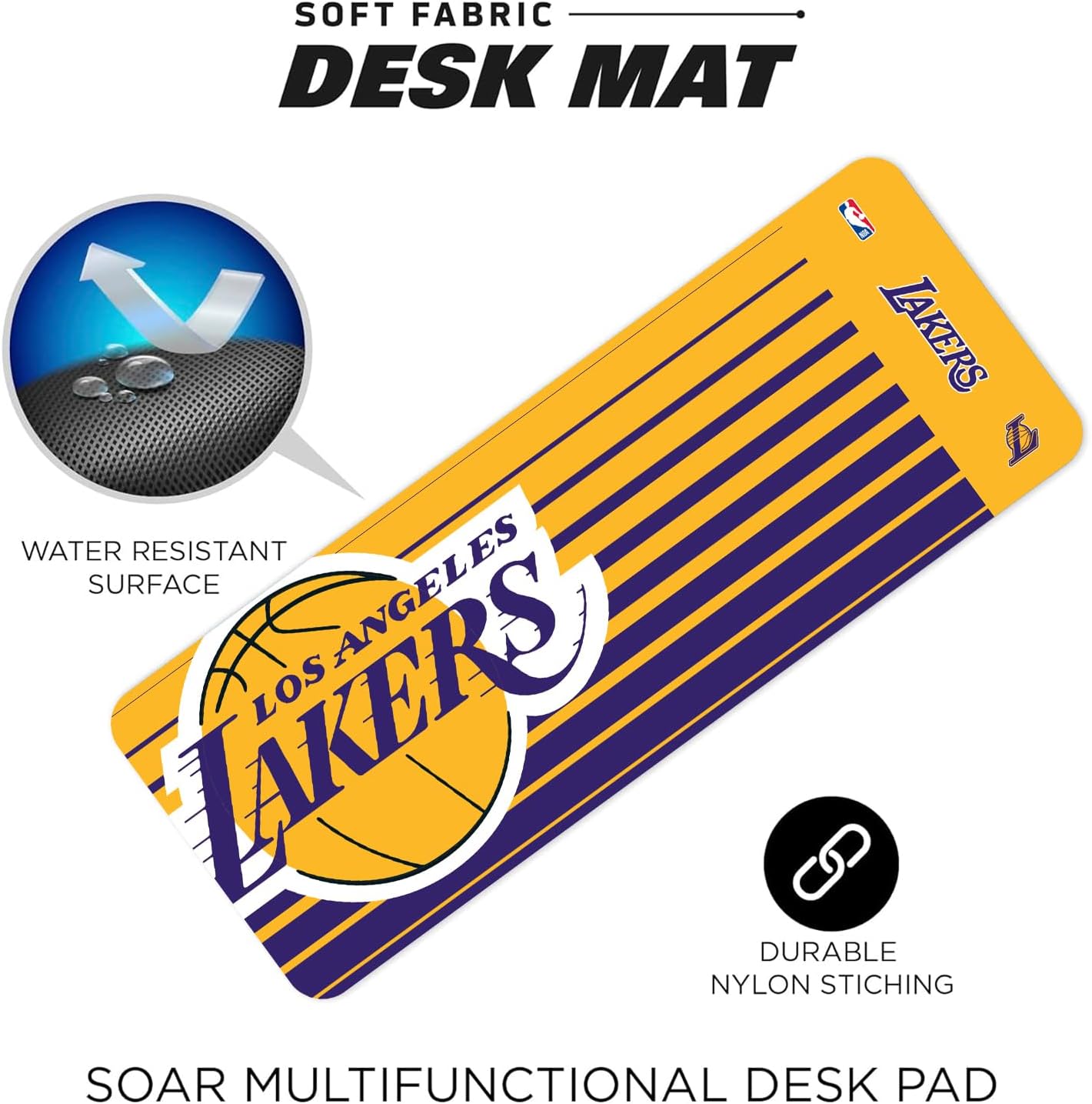 SOAR NBA Multifunctional Desk Mat for Desktop, (31.5"x12") - Ultra Soft Fabric with Non-Slip Rubber Backer - Water Resistant & Durable Nylon Stitching - Image 6
