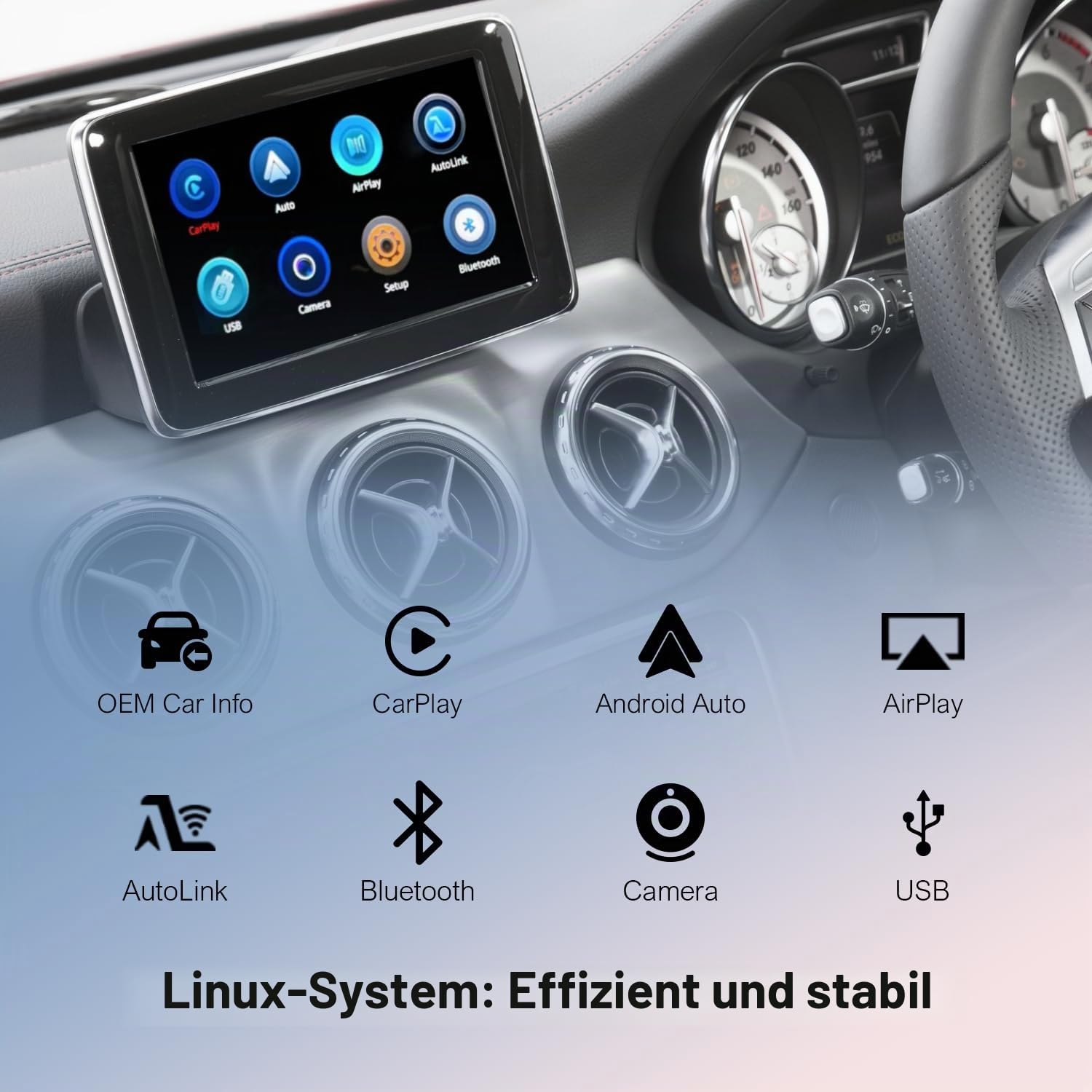 Wireless CarPlay Nachrüst-Kit für Mercedes Benz NTG 5.0/5.1 Android Auto | A/CLA/GLA/B/C/E/G/SL Klasse (2014–2019), Plug-&-Play Decoder, kompatibel mit Android Auto, Mirror Link & OEM-Kameras